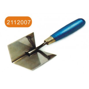Corner bricklaying trowel with wooden handle